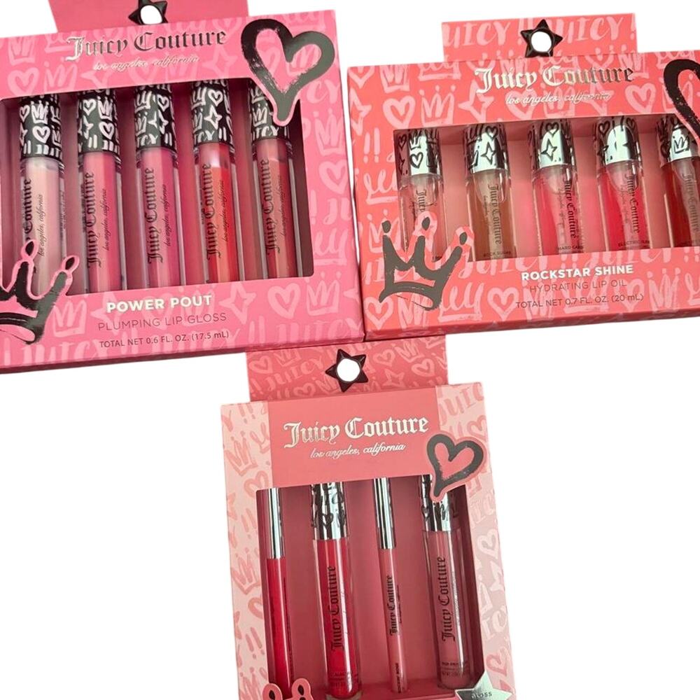 Juicy Couture Lip Gloss & Lip Oil 3 Piece Gift Set Bundle